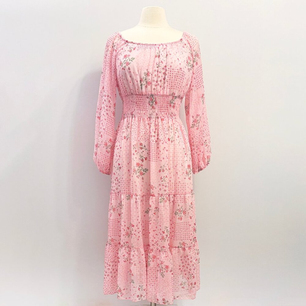 Miss Selfridge Petite chiffon midi dress in pink patchwork floral size US 8
